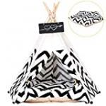 Arkmiido Pet Tent for Dogs Puppy Cat Bed White Canvas Dog Cute House Pet Teepee with Cushion 24inch Indoor Outdoor (Black)