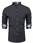 Daupanzees Mens Formal Plaid Collar Patchwork Shirt Colorblock Long Sleeve Casual Daily Life Button Down Shirt Black
