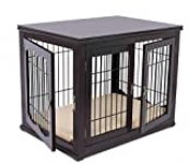 BIRDROCK HOME Decorative Dog Kennel with Pet Bed for Small Dogs – Espresso – Double Door – Wooden Wire Dog House – Indoor Pet Dog Crate Side Table – Bed Nightstand