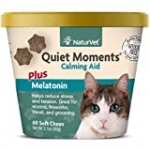 NaturVet –Quiet Moments Calming Aid for Cats Plus Melatonin – 60 Soft Chews – Helps Reduce Stress & Promote Relaxation – Great for Storms, Fireworks, Travel & Grooming