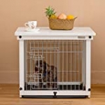 Simply +Wood Wire Dog Crate Table, White Dog Kennel with Slide Tray and Detachable Indoor Pet Crate Side Table,for Small Dog