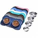 Vivaglory Dog Bowls Stainless Steel Water and Food Bowl Pet Cat Feeder with Non Spill Skid Resistant Silicone Mat, Small, Navy Blue