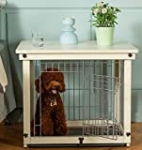 Simply Plus Wood & Wire Dog Crate with Slide Tray and Detachable Top Cover Indoor Pet Crate Side Table Small