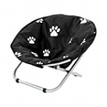 Etna Folding Pet Cot Chair – Portable Round Fold Out Elevated Cat Bed – Black and White Water Resistant Paw Print Cushion – Papsan Chair for Small Dogs