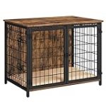 MAHANCRIS Dog Crate Furniture with Cushion, 31.5″ Wooden Heavy Duty Dog Kennel with Double Doors, Indoor Dog House End Table, Dog Cage for Small Medium Dogs, Chew-Resistant, Rustic Brown DCHR0701Z1