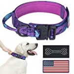 Tactical Dog Collar – Military Dog Collar for Extra-Large Dogs, Adjustable Nylon Collars with Handle, Heavy Duty K9 Collar with Metal Buckle Great for Labrador, Two Patches Included（Purple Camo, XL）