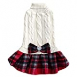 kyeese Dog Sweater Dress with Bowtie Checkered Dog Sweaters for Small Dogs Warm Pet Sweater