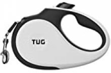 TUG Patented 360° Tangle-Free, Heavy Duty Retractable Dog Leash for Up to 110 lb Dogs; 16 ft Strong Nylon Tape/Ribbon; One-Handed Brake, Pause, Lock (Large, White)