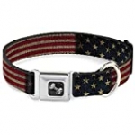 Buckle-Down Seatbelt Buckle Dog Collar – Vintage US Flag Stretch – 1″ Wide – Fits 15-26″ Neck – Large