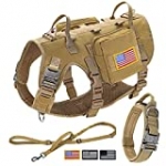 Forestpaw Tactical Dog Vest Harness and Easy Control Training Dog Collar with Bungee Dog Leash Set No Pull Military Dog Harness with Backpack for Medium Large Dogs-Coyote Brown L