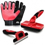 Outrav Deluxe Pet Grooming Kit, Complete 4pc Combo Gift Set of Professional Shedding Control Deshedding Products for Dog, Cat – Brushing Tool, Self Cleaning Fur Slicker Brush, 2 Hair Remover Gloves