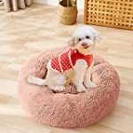 Tiheary Dog Bed Round Fluffy Cat Bed Anxiety Calming Donut Cuddler Anti-Slip Pet Bed Pink S(23″x23″)