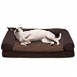 Furhaven Pet Dog Bed – Orthopedic Faux Fleece and Chenille Soft Woven Traditional Sofa-Style Living Room Couch Pet Bed with Removable Cover for Dogs and Cats, Coffee, Medium