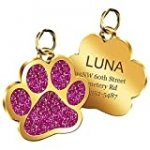 Navcooter Custom Gold pet ID Tags,Personalized Dog Id Tags,Sparkly Glitter paw Shape, Easy to Read, Cute Glitter Paw Pet Tag,Custom Engraved Name Phone Elegant Plated Gift for Cats Dogs( Deep Pink)