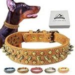 Kawagogo Spiked Studded Dog Collar, Anti-bite PU Leather Collar for Small Medium Large Dogs, Pitbull Mastiff Bully Boxer Collar (S,Brown)