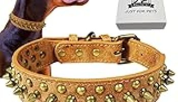 Kawagogo Spiked Studded Dog Collar, Anti-bite PU Leather Collar for Small Medium Large Dogs, Pitbull Mastiff Bully Boxer Collar (S,Brown)