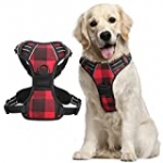 rabbitgoo Dog Harness No Pull, Adjustable Dog Walking Chest Harness with 2 Leash Clips, Comfort Padded Dog Vest Harness with Easy Handle, Reflective Front Body Harness for Large Breeds, Plaid, L