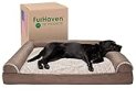 Furhaven Orthopedic Dog Bed for Large Dogs w/ Removable Bolsters & Washable Cover, For Dogs Up to 125 lbs – Luxe Faux Fur & Performance Linen Sofa – Woodsmoke, Jumbo Plus/XXL