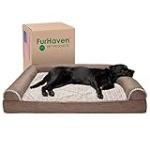 Furhaven Orthopedic Dog Bed for Large Dogs w/ Removable Bolsters & Washable Cover, For Dogs Up to 125 lbs – Luxe Faux Fur & Performance Linen Sofa – Woodsmoke, Jumbo Plus/XXL