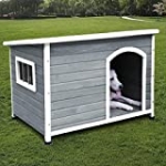 ROCKEVER Dog Houses for Medium Dogs Outside Weatherproof Insulated with Door Cute Dog House for Medium Dog Outdoor Wood Light Grey
