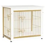 DWANTON Dog Crate Furniture with Cushion, Wooden Dog Crate with Double Doors, Dog Furniture, Dog Kennel Indoor for Small/Medium/Large Dog，End Table, Small, 27.2″ L, White