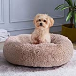 WAYIMPRESS Calming Dog Bed for Small Dog & Cat, Comfy Self Warming Round Dog Bed with Fluffy Faux Fur for Anti Anxiety and Cozy (20×20 Inch, Coffee)