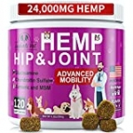 Hip and Joint Supplement for Dogs – 120 Soft Chews with HEMP Oil & HEMP Powder, Glucosamine, Chondroitin, MSM, Turmeric, Premium Dog Glucosamine for Pet Mobility Support and Inflammation Relief