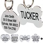 GoTags Stainless Steel Pet ID Tags, Personalized Dog Tags and Cat Tags, up to 8 Lines of Custom Text, Engraved on Both Sides, in Bone, Round, Heart, Bow Tie, Flower, Star and More (Dog Bone, Regular)