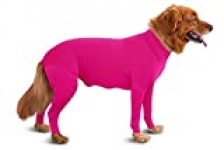Shed Defender Original Dog Onesie – Seen On Shark Tank, Contains Shedding of Dog Hair for Home, Car, Travel, Anxiety Calming Shirt, Surgery Recovery Body Jumpsuit, E Collar Alternative (Pink, L)