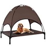 Niubya Outdoor Dog Bed with Canopy, Elevated Dog Bed with Removable Canopy Shade, Outside Portable Cooling Raised Pet Cot for Dogs and Cats, 42 Inches, Brown