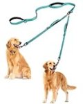 PetBonus Double Dog Leash, No Tangle Dual Dog Leash, Reflective Walking Training Leash, 4 Comfortable Padded Handles for 2 Dogs with Collapsible Bowl and Waste Bags (Turquoise, Large)