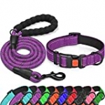 tobeDRI Reflective Nylon Dog Collar – Soft Neoprene Padded, Reflective and Adjustable – Dog Collars for Small Medium Large Dogs (Collar+Leash L-Neck 18”-23”, Purple)