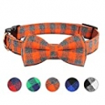 Vaburs Dog Bow Tie, Dog Cat Collar with Bow Tie Buckle Light Plaid Dog Collar for Dogs Cats Pets Soft Comfortable,Adjustable (S, Orange)