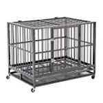 walnest XXL 42″ Dog Cage Crate Kennel – Heavy Duty Double Door Pet Cage w/Metal Tray Wheels Exercise Playpen (42″, Sliver)