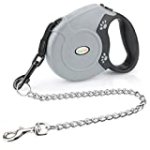 Idepet Heavy Duty Retractable Dog Leash for Small and Medium Dogs, Anti-Chewing Steel Chain Design,360 Degree Tangle-Free,Break and Lock System,16ft Leash for Dog Walking (Flat Rope)