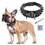 TVMALL Leather Dog Collar Anti-bite Spiked Studded Dog Collar Adjustable Individuality Boxer Bulldog Collar 2″ in Width Fit Medium & Large Dogs – Free Leather Hole Puncher and Garbage Bag (Black, S)