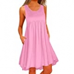 OTTATAT Mini Dress Big Size Cotton Lace Casual Short Sleeve Long Round Collar Solid Color Autumn Winter Party Bar Pub Pin-Up Dresses Pleated Casual Bridesmaid Prom 2020 New