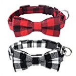 Malier 2 Pack Dog Collar with Bow tie, Christmas Classic Plaid Dog Collar with Light Adjustable Buckle Suitable for Small Medium Large Dogs Cats Pets (Small)