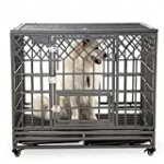 SMONTER Heavy Duty Dog Cage for Large Dog Strong Metal Kennel and Crate Pet Playpen with Three Doors, Four Wheels,42 Inch,Y Shape,Silver … … …