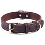 DAIHAQIKO Leather Dog Collar Genuine Leather Alloy Hardware Double D-Ring Dual Stitching 3 Best for Medium Large and Extra Large Dogs (L, Brown)