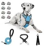 FURRYFECTION No Pull Dog Harness, Reflective Vest Harness with Leash No Choke Soft Padded Dog Vest, Adjustable Front Lead Dog Harnesses with Dog Seat Belt for Small Medium Large Dogs, Blue, M