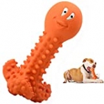 Squeaky Dog Toys for Aggressive Chewers Large Breed, Medium Dogs, Natural Durable Rubber 7” Dog Chew Toys Orange