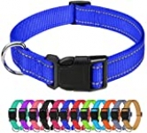 TagME Reflective Nylon Dog Collars, Adjustable Classic Dog Collar with Quick Release Buckle for Puppy, Royal Blue, 3/8″ Width