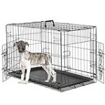 Sweetcrispy Medium Dog Crate with Divider Panel, 30 Inch Double Door Folding Metal Wire Dog Cage with Plastic Leak-Proof Pan Tray, Pet Kennel for Indoor, Outdoor, Travel