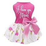 Fitwarm I Love You Mom Mothers Day Dog Clothes Holiday Festival Dog Dresses Puppy Party Costumes Doggie Shirts Cat Outfits Pink XS