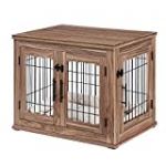 beeNbarks Pet Crate End Table, Double Doors Wooden Wire Dog Kennel with Pet Bed, Medium and Large Furniture Style Dog Crate, Decorative Dog House Cage Indoor Use, Chew-Proof
