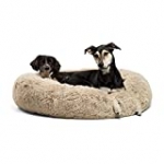 Best Friends by Sheri The Original Calming Donut Cat and Dog Bed in Shag Fur, Machine Washable, Removable Zippered Shell, for Pets up to 100 lbs – Large 36″x36″ in Taupe