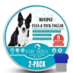 MONIPGU Flea and Tick Collar for Dogs,2 Pack,Natural Flea and Tick Prevention for Dogs,8 Months Protection,One Size Fits All Dogs,Adjustable & Waterproof,Include Flea Comb