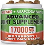 GOODGROWLIES Hemp Chews + Glucosamine – Advanced Dog Joint Supplement – Hemp Seed Oil – MSM, Turmeric, Chondroitin – Natural Joint Pain Relief – Made in USA, 170 Treats, Bacon Flavor
