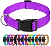 TagME Reflective Nylon Dog Collars, Adjustable Classic Dog Collar with Quick Release Buckle for Small Dogs, Purple, 5/8″ Width